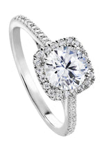 Load image into Gallery viewer, 1.20ct Diamond lab-grown Square Halo Engagement Ring The Cynthia engagement ring is exquisitely crafted in 9 carat gold and set with a sparkling lab grown diamond solitaire centre stone. Framed by a halo of pavé set diamonds and adorned with diamond set shoulders.
