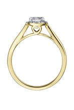 Load image into Gallery viewer, Lab Grown Diamonds Beautifully crafted in 9 carat yellow gold and set with a brilliant lab grown round diamond centre stone framed by a round halo of pavé set diamonds.
