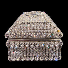 Load image into Gallery viewer, Glittering keepsake box covered in swarovski crystals. Two interlocking hearts on the top of the box.
