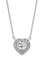 Load image into Gallery viewer, Lab grown diamond necklace set with a heart shape central lab grown diamond. Centre lab grown diamond is framed by a halo of pavé set lab grown diamonds for added sparkle. 9 carat white gold 18 inch chain. Total lab grown diamond weight of 0.25ct.
