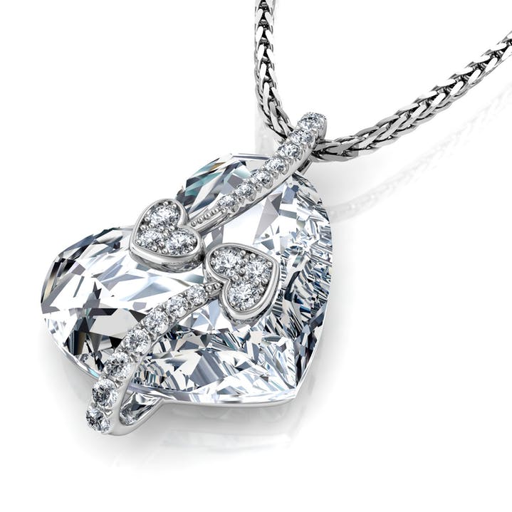 Heart Pendant Genuine Swarovski Clear Crystal large central stone High-Quality cubic zirconia around the large central crystal. 