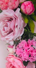 Load image into Gallery viewer, Real look and real touch, pale pink faux rose, pink peony bud, vibrant pink hydrangea
